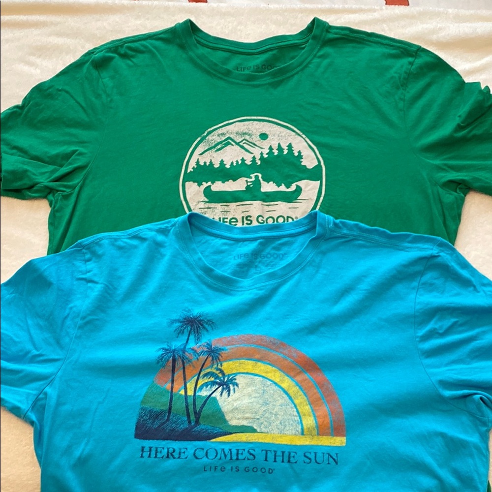 Life is Good Graphic Tees in Green and Blue